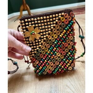 Handmade Multicolor Wood Beaded Hippie Boho Crossbody Bag‎